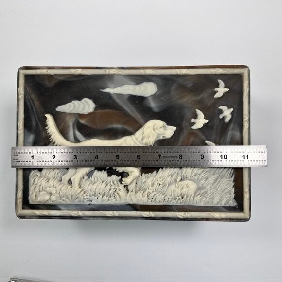 Vintage Incolay Stone Jewelry Box Hunting Dog Scene Pointer - Picture 14 of 16